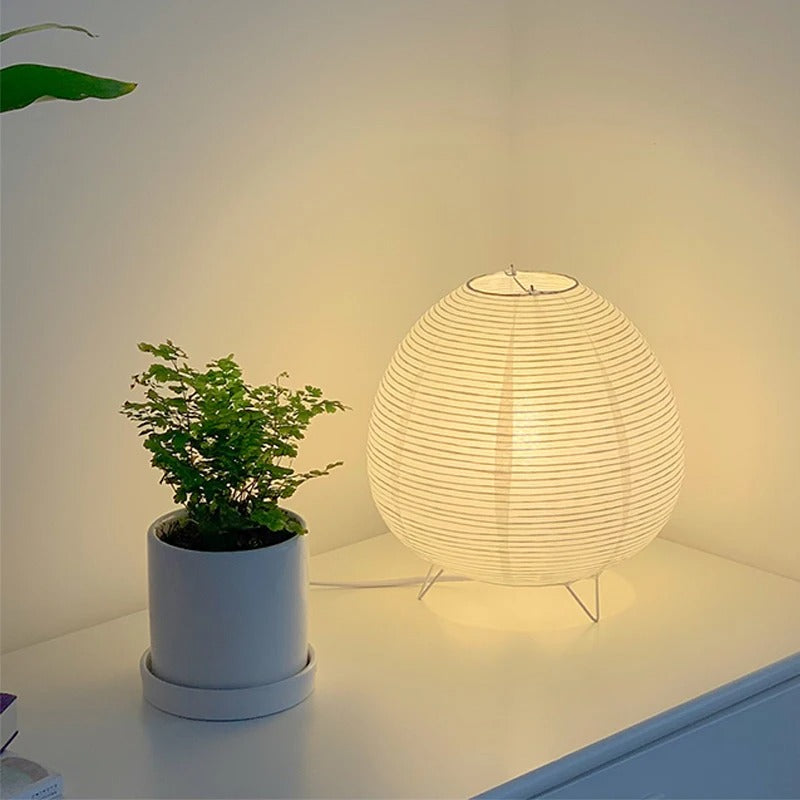 Luminária de Mesa LED Estilo Wabi Sabi – Abajur de Papel Arroz com Base em Bambu