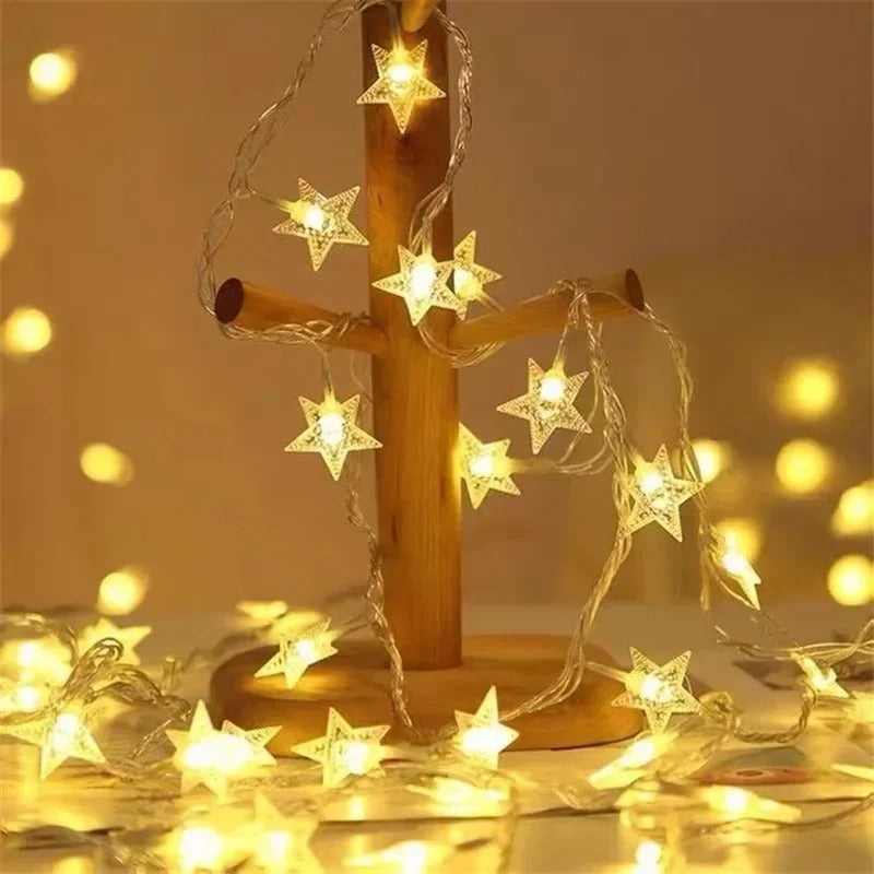 Cordão de Luzes LED Estrela – 10m 80 LEDs a Pilha para Decoração de Ambientes