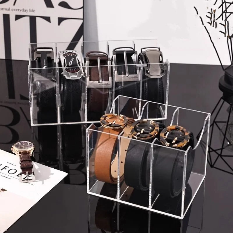 Organizador de Cintos e Gravatas em Acrílico – 3/5 Compartimentos para Armário e Closet