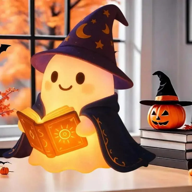 Luminária Noturna Fantasminha Lendo Livro – LED Decorativa para Quarto e Festas