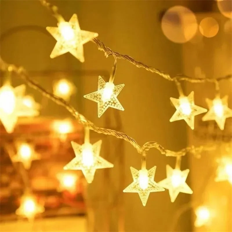 Cordão de Luzes LED Estrela – 10m 80 LEDs a Pilha para Decoração de Ambientes