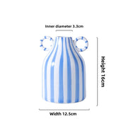 Vaso de Cerâmica Listrado com Alças Duplas – Estilo Nórdico Moderno 16cm