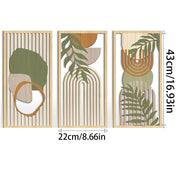 Kit 3 Quadros Decorativos Boho em Madeira – Arte Geométrica Abstrata para Parede
