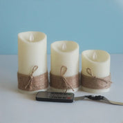 Kit 3 Velas LED com Chama Dançante – Sem Fio, com Corda Rústica Decorativa