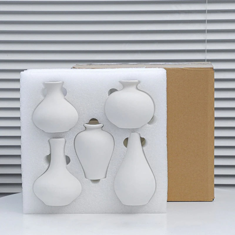 Conjunto 5 Vasos de Cerâmica Preta Fosca Minimalista – Decoração Moderna e Sofisticada