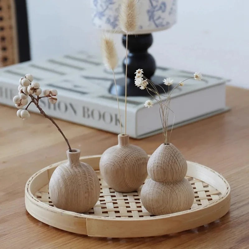 Conjunto de Vasos de Madeira Estilo Japonês – Decoração Minimalista e Natural