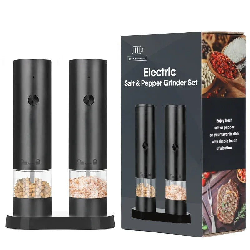 Kit Moedor Elétrico de Sal e Pimenta Recarregável – 2 Unidades com Ajuste de Granulometria
