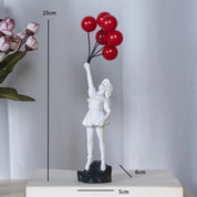 Escultura Menina com Balões em Resina – Arte de Coleção para Mesa 25cm