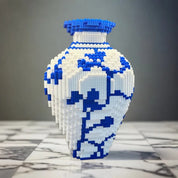 Vaso de Porcelana Chinesa DIY em Blocos de Construção – Azul e Branco 28cm