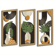 Kit com 3 Quadros de Parede em Madeira Estilo Boho – Arte Botânica