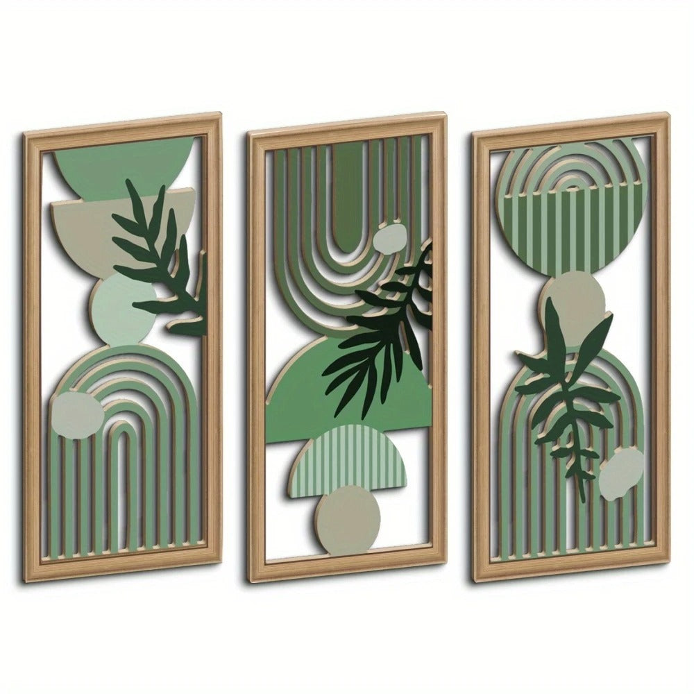 Kit com 3 Quadros de Parede em Madeira Estilo Boho – Arte Botânica