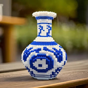 Vaso de Porcelana Chinesa DIY em Blocos de Construção – Azul e Branco 28cm